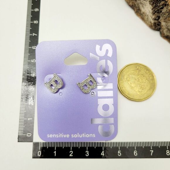Brand New Claire's Silver Bling Letter "B" Earrings - Picture 5 of 5